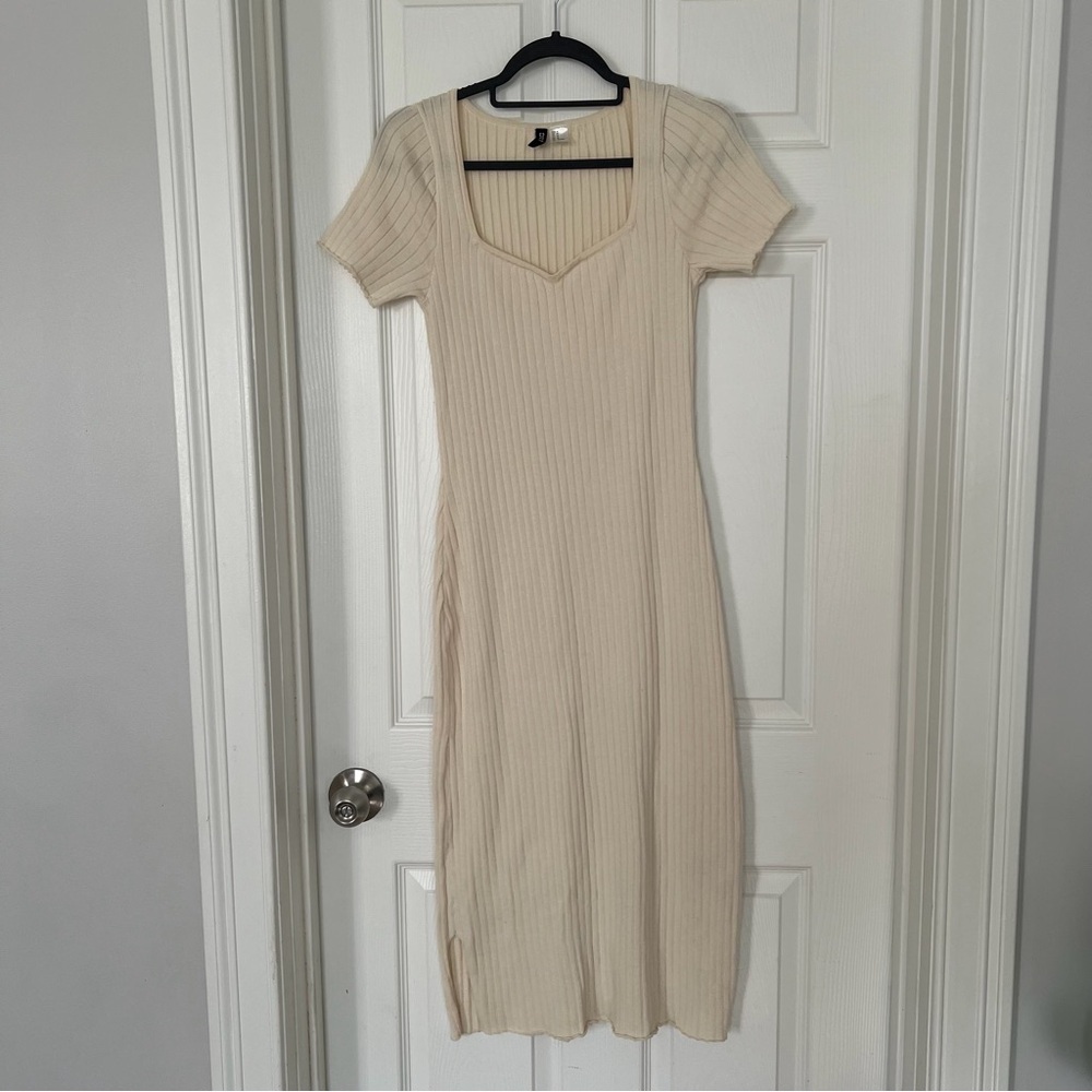 H&M Cream Ribbed Knit Midi Dress